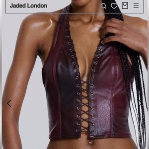 Jaded London Lynx Faux Leather Corset Top  Burgundy & Black Size US 8
